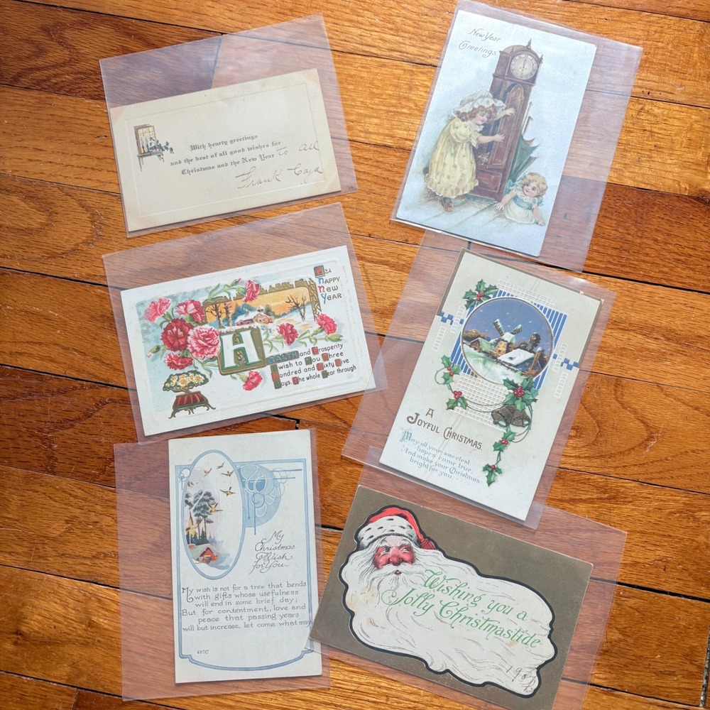 Vintage Lot of 6 Postcards Christmas New Year Greetings Winter Holiday